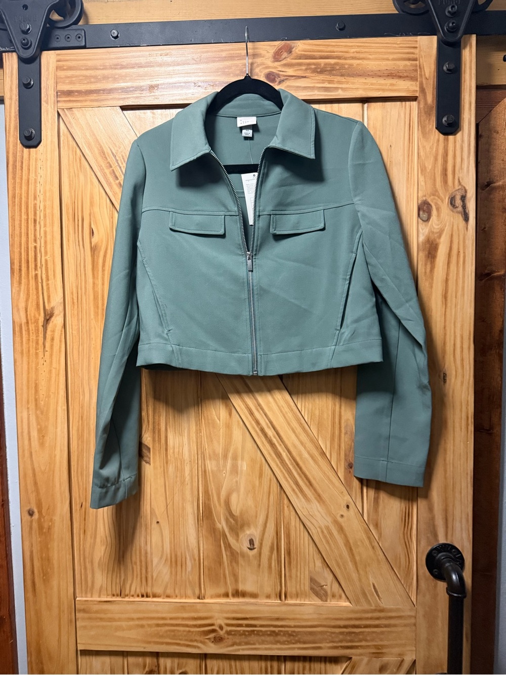 a new day Sage Green Cropped Zip Jacket